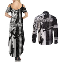 Custom Hawaii Lanai Island Couples Matching Summer Maxi Dress and Long Sleeve Button Shirts Hawaiian King and Kakau Symbols Abstract Shoulder Tattoo LT03 - Polynesian Pride