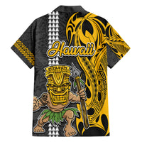 Hawaii Molokai Island Family Matching Off Shoulder Long Sleeve Dress and Hawaiian Shirt Hawaiian Warrior and Kakau Symbols Abstract Tattoo LT03 - Polynesian Pride