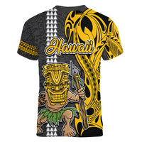 Hawaii Molokai Island Women V Neck T Shirt Hawaiian Warrior and Kakau Symbols Abstract Tattoo LT03 - Polynesian Pride