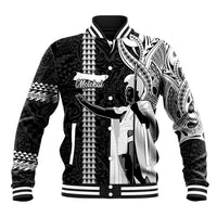 Hawaii Molokai Island Baseball Jacket Hawaiian King and Kakau Symbols Abstract Shoulder Tattoo LT03 Unisex Black - Polynesian Pride