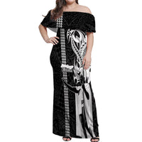 Hawaii Molokai Island Off Shoulder Maxi Dress Hawaiian King and Kakau Symbols Abstract Shoulder Tattoo LT03 Women Black - Polynesian Pride