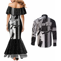 Custom Hawaii Molokai Island Couples Matching Mermaid Dress and Long Sleeve Button Shirts Hawaiian King and Kakau Symbols Abstract Shoulder Tattoo LT03 - Polynesian Pride