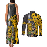 Hawaii Niihau Island Couples Matching Tank Maxi Dress and Long Sleeve Button Shirts Hawaiian Warrior and Kakau Symbols Abstract Tattoo LT03 - Polynesian Pride