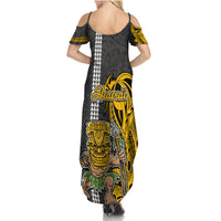 Hawaii Niihau Island Summer Maxi Dress Hawaiian Warrior and Kakau Symbols Abstract Tattoo LT03 - Polynesian Pride