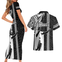 Hawaii Niihau Island Couples Matching Short Sleeve Bodycon Dress and Hawaiian Shirt Hawaiian King and Kakau Symbols Abstract Shoulder Tattoo LT03 - Polynesian Pride