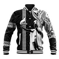 Custom Hawaii Niihau Island Baseball Jacket Hawaiian King and Kakau Symbols Abstract Shoulder Tattoo LT03 Unisex Black - Polynesian Pride