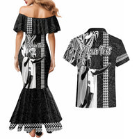 Custom Hawaii Niihau Island Couples Matching Mermaid Dress and Hawaiian Shirt Hawaiian King and Kakau Symbols Abstract Shoulder Tattoo LT03 - Polynesian Pride