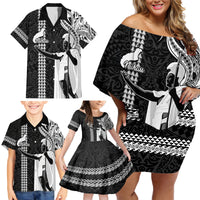 Custom Hawaii Niihau Island Family Matching Off Shoulder Short Dress and Hawaiian Shirt Hawaiian King and Kakau Symbols Abstract Shoulder Tattoo LT03 - Polynesian Pride
