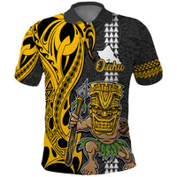 Hawaii Oahu Island Polo Shirt Hawaiian Warrior and Kakau Symbols Abstract Tattoo LT03 Yellow - Polynesian Pride