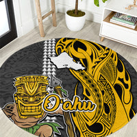 Hawaii Oahu Island Round Carpet Hawaiian Warrior and Kakau Symbols Abstract Tattoo LT03 Yellow - Polynesian Pride