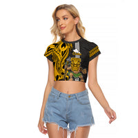 Custom Hawaii Oahu Island Raglan Cropped T Shirt Hawaiian Warrior and Kakau Symbols Abstract Tattoo LT03 Female Yellow - Polynesian Pride