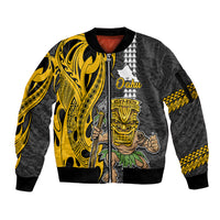 Custom Hawaii Oahu Island Sleeve Zip Bomber Jacket Hawaiian Warrior and Kakau Symbols Abstract Tattoo LT03 Unisex Yellow - Polynesian Pride