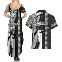 Hawaii Oahu Island Couples Matching Summer Maxi Dress and Hawaiian Shirt Hawaiian King and Kakau Symbols Abstract Shoulder Tattoo LT03 - Polynesian Pride