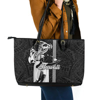 Hawaii Oahu Island Leather Tote Bag Hawaiian King and Kakau Symbols Abstract Shoulder Tattoo LT03 - Polynesian Pride