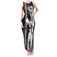Hawaii Oahu Island Tank Maxi Dress Hawaiian King and Kakau Symbols Abstract Shoulder Tattoo LT03 Women Black - Polynesian Pride