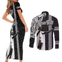 Custom Hawaii Oahu Island Couples Matching Short Sleeve Bodycon Dress and Long Sleeve Button Shirts Hawaiian King and Kakau Symbols Abstract Shoulder Tattoo LT03 - Polynesian Pride