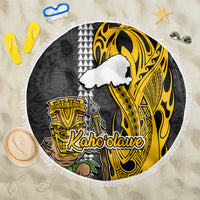 Hawaii Kahoolawe Island Beach Blanket Hawaiian Warrior and Kakau Symbols Abstract Tattoo LT03 One Size 150cm Yellow - Wonder Print Shop