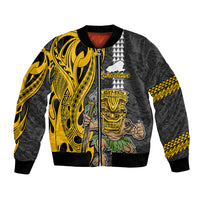 Custom Hawaii Kahoolawe Island Bomber Jacket Hawaiian Warrior and Kakau Symbols Abstract Tattoo LT03 Unisex Yellow - Polynesian Pride
