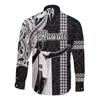 Hawaii Kahoolawe Island Long Sleeve Button Shirt Hawaiian King and Kakau Symbols Abstract Shoulder Tattoo LT03 - Polynesian Pride