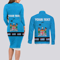 Fiji Merry Christmas Couples Matching Long Sleeve Bodycon Dress and Long Sleeve Button Shirt Santa Suit Style With Tapa Tribal Pattern