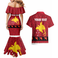 Papua New Guinea Merry Christmas Couples Matching Mermaid Dress and Hawaiian Shirt Santa Suit Style With Melanesian Pattern