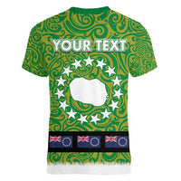 Cook Islands Merry Christmas Women V-Neck T-Shirt Santa Suit Style With Polynesian Pattern