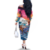 Hawaiian Mele Kalikimaka Family Matching Off The Shoulder Long Sleeve Dress and Hawaiian Shirt Santa Claus Driving The Whale with Sunset Ocean Landscape