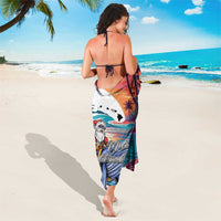 Hawaiian Mele Kalikimaka Sarong Santa Claus Driving The Whale with Sunset Ocean Landscape