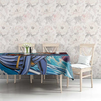 Hawaiian Mele Kalikimaka Tablecloth Santa Claus Driving The Whale with Sunset Ocean Landscape