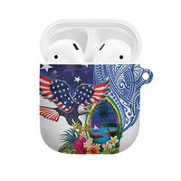Guam and United States Together AirPods Case Bald Eagle and Guam Seal with Flower and Tribal Tattoos - Polynesian Pride