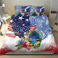 Guam and United States Together Bedding Set Bald Eagle and Guam Seal with Flower and Tribal Tattoos - Polynesian Pride