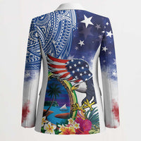 Guam and United States Together Blazer Bald Eagle and Guam Seal with Flower and Tribal Tattoos - Polynesian Pride