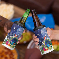 Guam and United States Together 4 in 1 Can Cooler Tumbler Bald Eagle and Guam Seal with Flower and Tribal Tattoos - Polynesian Pride