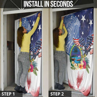 Guam and United States Together Door Cover Bald Eagle and Guam Seal with Flower and Tribal Tattoos - Polynesian Pride