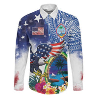 Guam and United States Together Family Matching Mermaid Dress and Hawaiian Shirt Bald Eagle and Guam Seal with Flower and Tribal Tattoos - Polynesian Pride