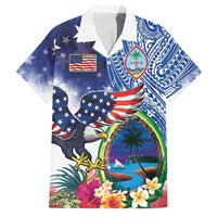 Guam and United States Together Family Matching Off Shoulder Maxi Dress and Hawaiian Shirt Bald Eagle and Guam Seal with Flower and Tribal Tattoos - Polynesian Pride
