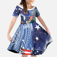 Guam and United States Together Family Matching Puletasi and Hawaiian Shirt Bald Eagle and Guam Seal with Flower and Tribal Tattoos - Polynesian Pride