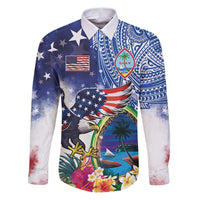 Guam and United States Together Family Matching Puletasi and Hawaiian Shirt Bald Eagle and Guam Seal with Flower and Tribal Tattoos - Polynesian Pride