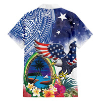 Guam and United States Together Family Matching Summer Maxi Dress and Hawaiian Shirt Bald Eagle and Guam Seal with Flower and Tribal Tattoos - Polynesian Pride