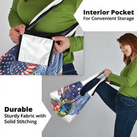 Guam and United States Together Grocery Bag Bald Eagle and Guam Seal with Flower and Tribal Tattoos - Polynesian Pride