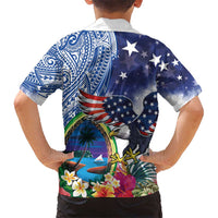Guam and United States Together Hawaiian Shirt Bald Eagle and Guam Seal with Flower and Tribal Tattoos - Polynesian Pride