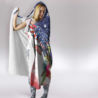 Guam and United States Together Hooded Blanket Bald Eagle and Guam Seal with Flower and Tribal Tattoos - Polynesian Pride
