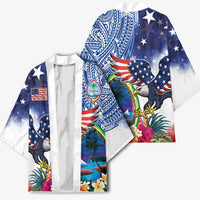 Guam and United States Together Kimono Bald Eagle and Guam Seal with Flower and Tribal Tattoos - Polynesian Pride