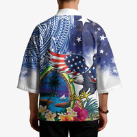 Guam and United States Together Kimono Bald Eagle and Guam Seal with Flower and Tribal Tattoos - Polynesian Pride