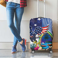 Guam and United States Together Luggage Cover Bald Eagle and Guam Seal with Flower and Tribal Tattoos - Polynesian Pride
