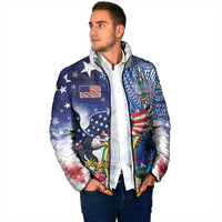 Guam and United States Together Padded Jacket Bald Eagle and Guam Seal with Flower and Tribal Tattoos - Polynesian Pride
