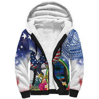 Guam and United States Together Sherpa Hoodie Bald Eagle and Guam Seal with Flower and Tribal Tattoos - Polynesian Pride