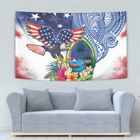 Guam and United States Together Tapestry Bald Eagle and Guam Seal with Flower and Tribal Tattoos - Polynesian Pride