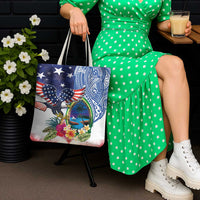 Guam and United States Together Tote Bag Bald Eagle and Guam Seal with Flower and Tribal Tattoos - Polynesian Pride