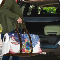 Guam and United States Together Travel Bag Bald Eagle and Guam Seal with Flower and Tribal Tattoos - Polynesian Pride